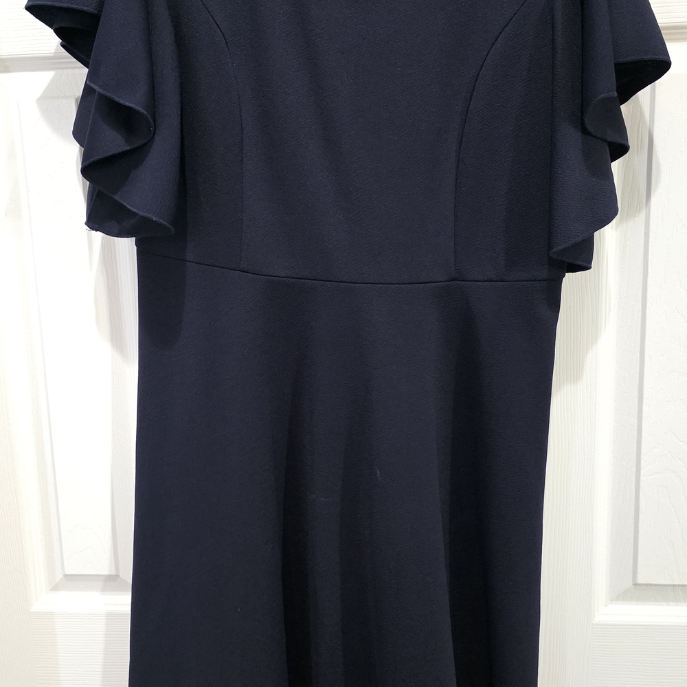 Navy Midi Dress with Ruffle Sleeves